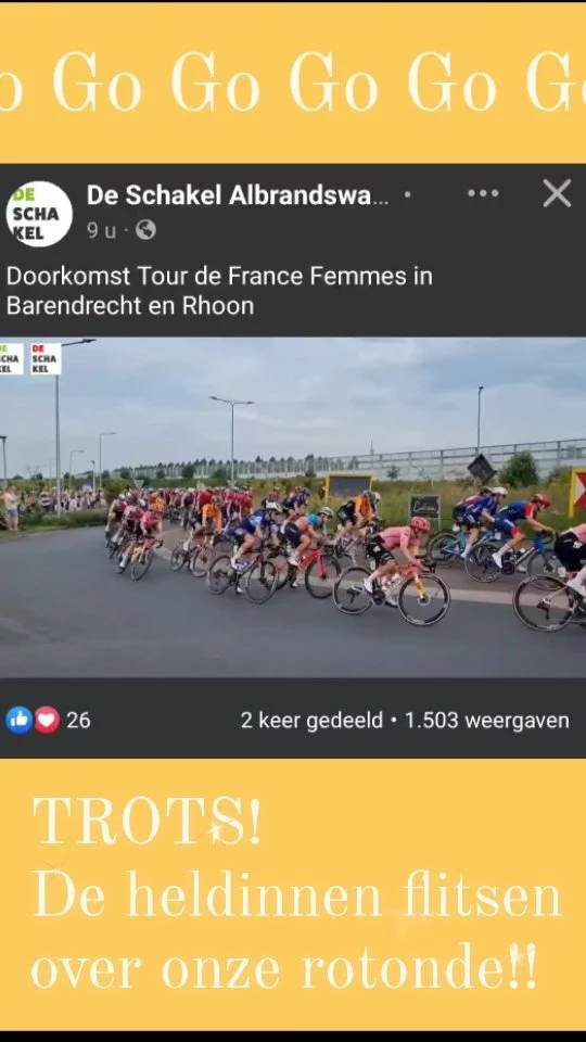 • T O U R • D E • F E M M E S •

Wat een trots! Wat een prestatie!
De dames van de Tour fietsen over onze rotonde!

Go Go Go!
•
•
•
•
#tourdefemmes #tourdefrance #tourdefrance2024 #trots #rotonde #evelienuitvaartverzorging
